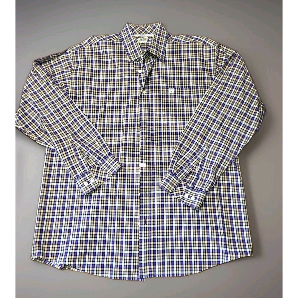 Cinch Men’s Large Purple Plaid Woven Shirt Long Sleeve Button Down Collar